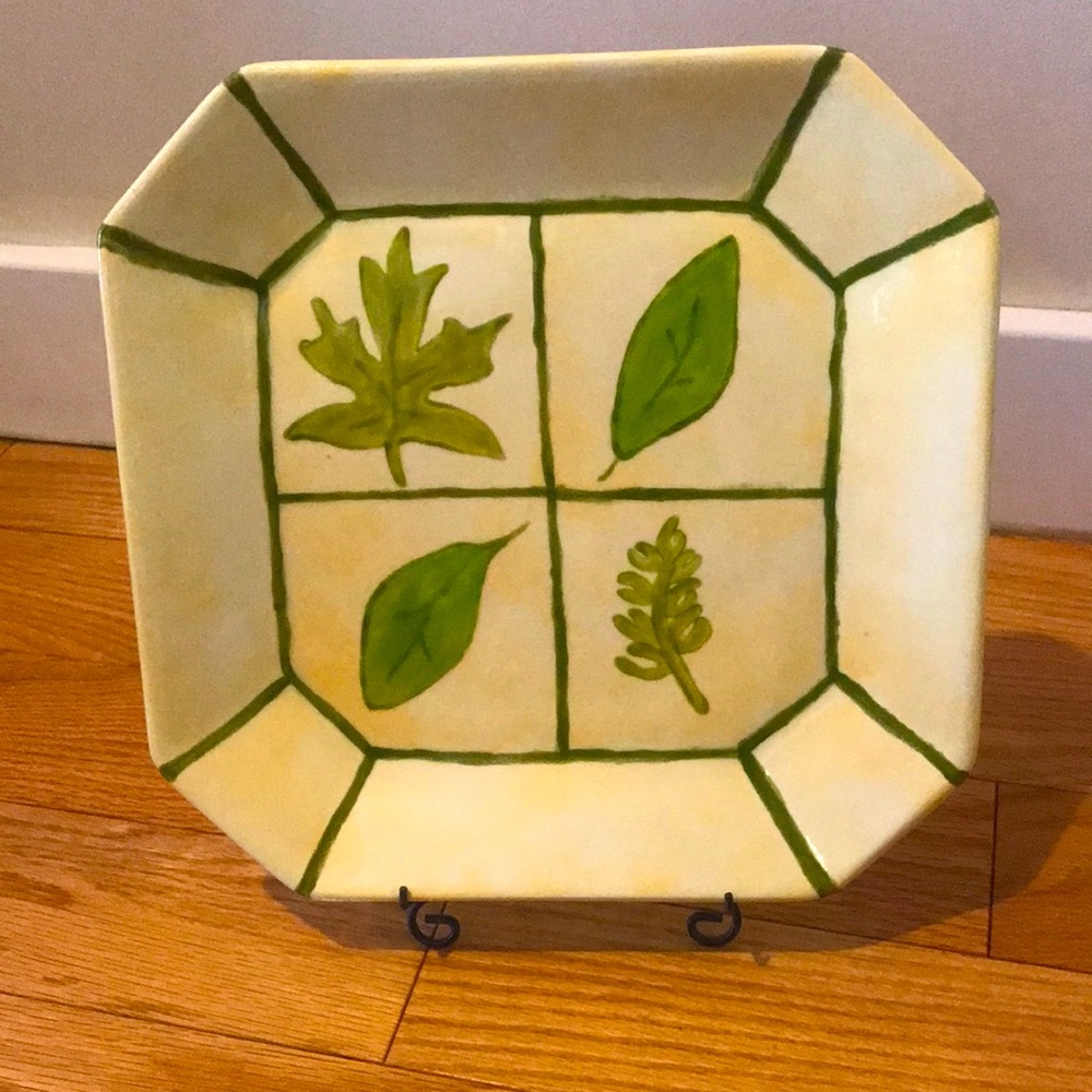 Leaf print handmade glazed ceramic plate